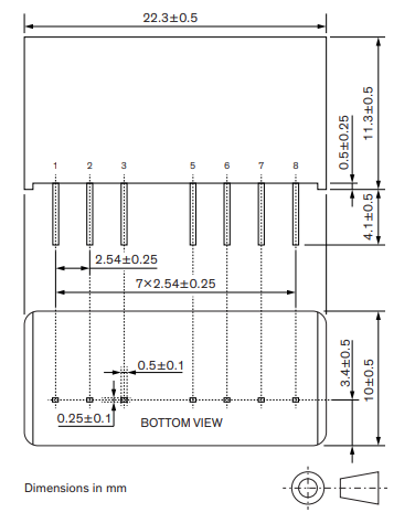 机械图纸 - TRACO Power TEC 3UI DC-DC转换器